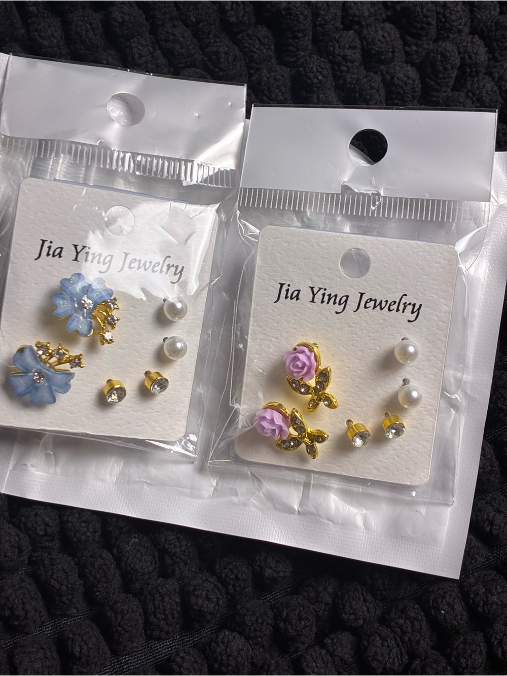 Floral Stud Earring Set - Pink & Light Blue